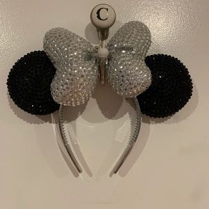 Disney Black and Silver Sequin Minnie Ears Headband. Disneyland 60th Anniversary